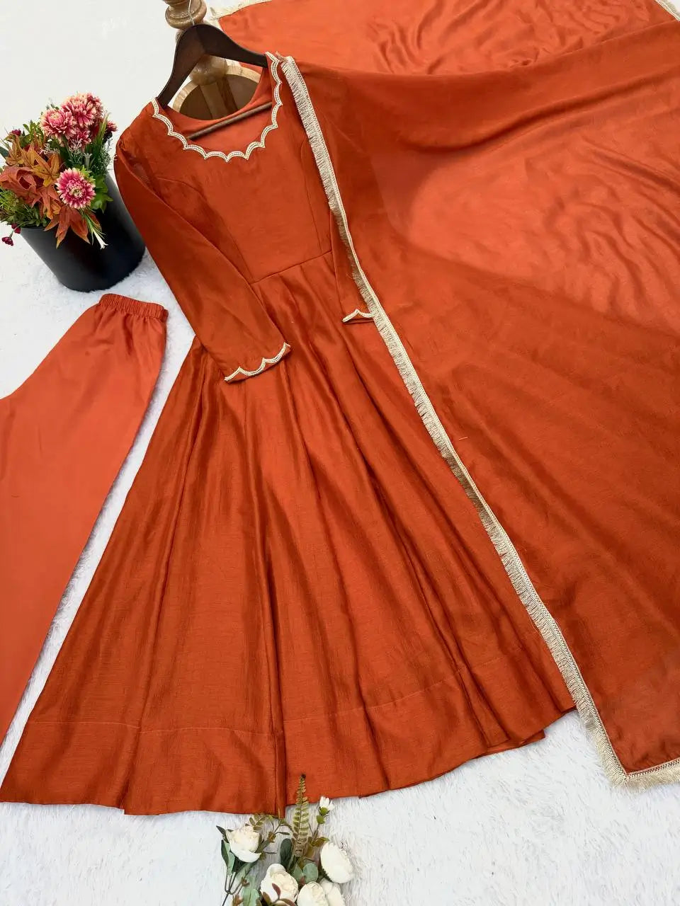 Vichitra Silk Anarkali Gown Set, 3 Colours