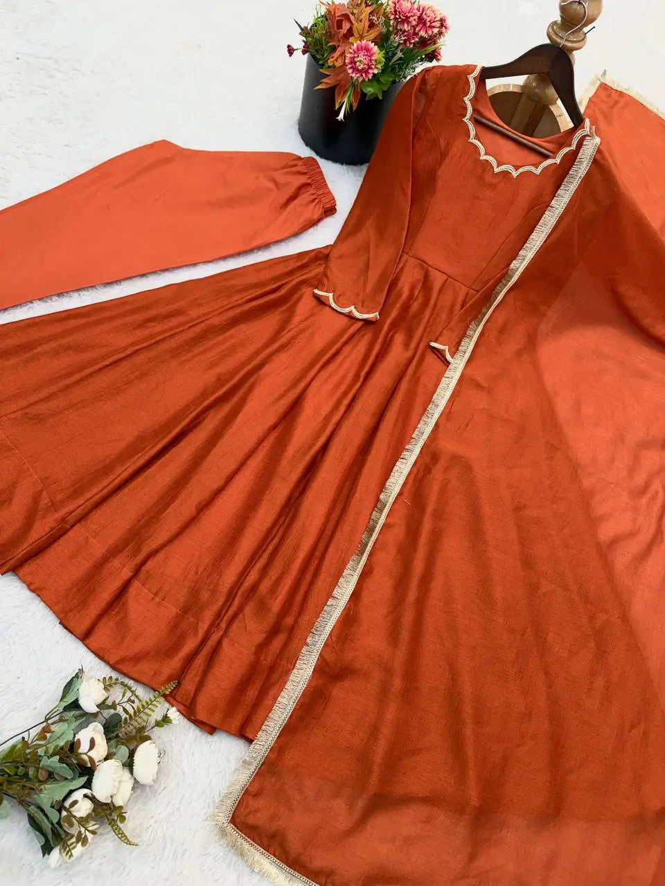 Vichitra Silk Anarkali Gown Set, 3 Colours