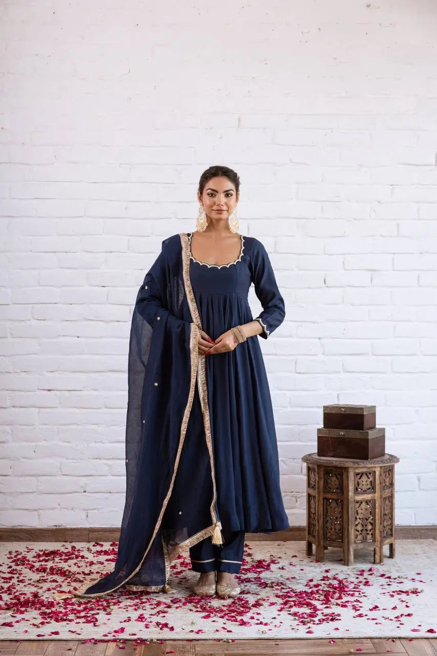 Vichitra Silk Anarkali Gown Set, 3 Colours