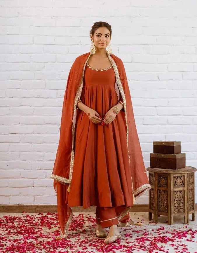 Vichitra Silk Anarkali Gown Set, 3 Colours
