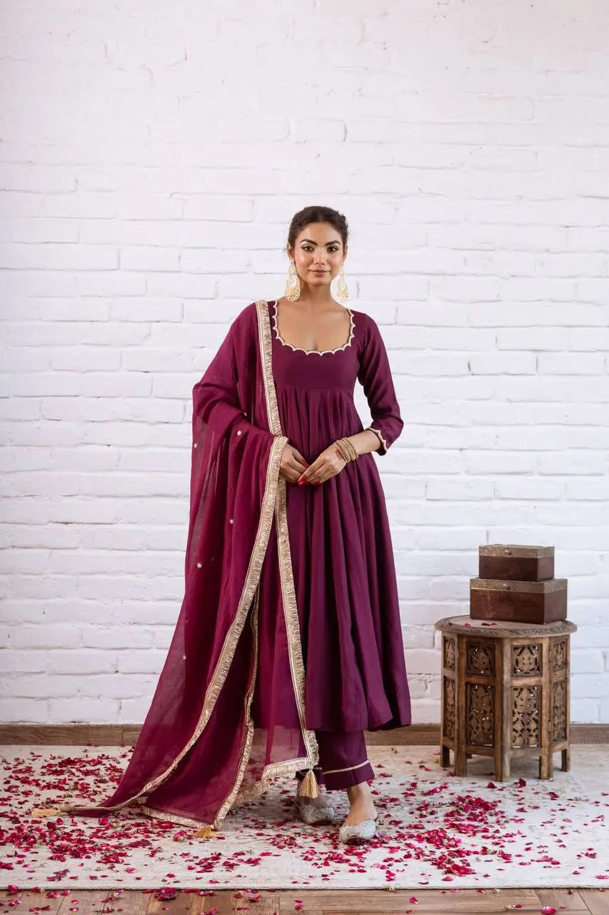 Vichitra Silk Anarkali Gown Set, 3 Colours