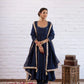 Vichitra Silk Anarkali Gown Set, 3 Colours