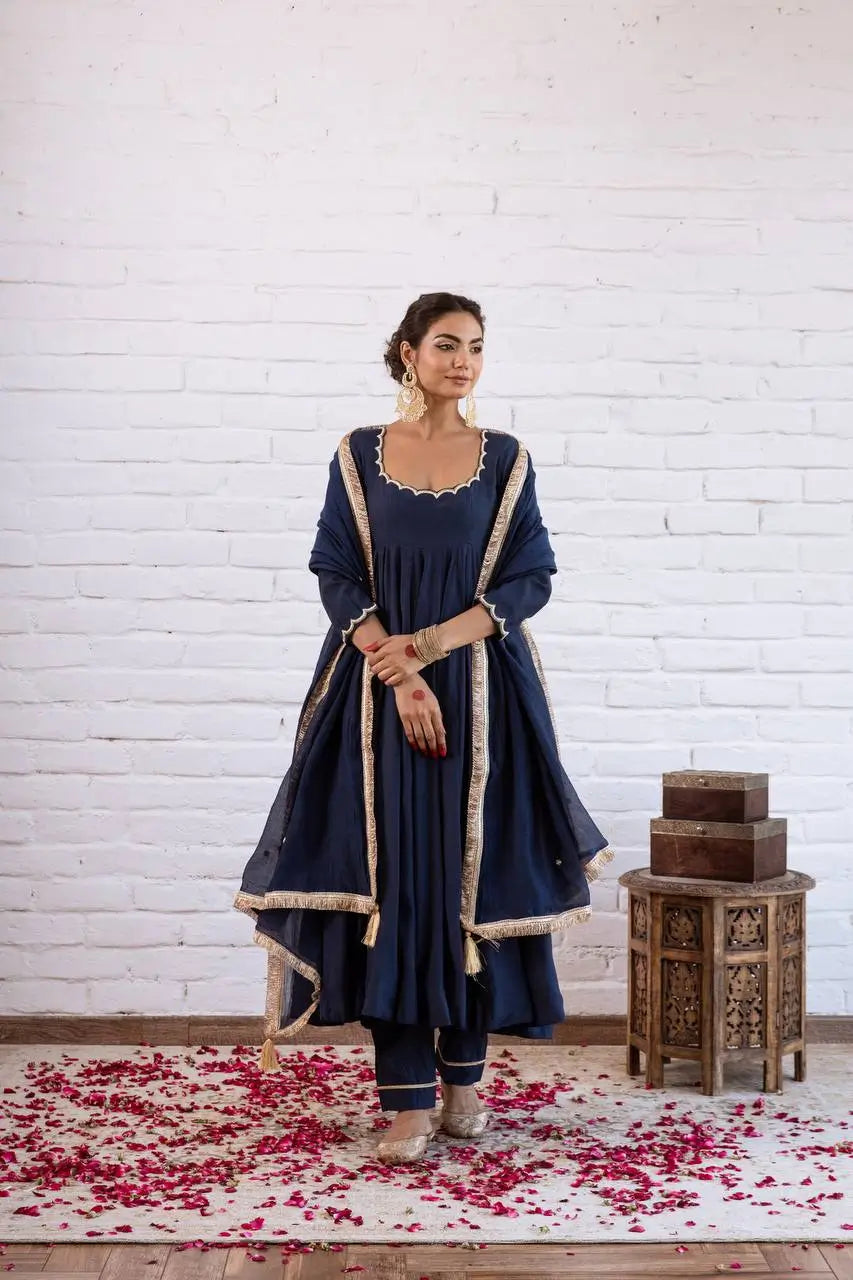 Vichitra Silk Anarkali Gown Set, 3 Colours