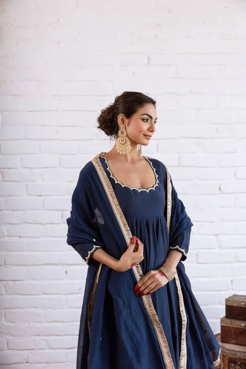 Vichitra Silk Anarkali Gown Set, 3 Colours