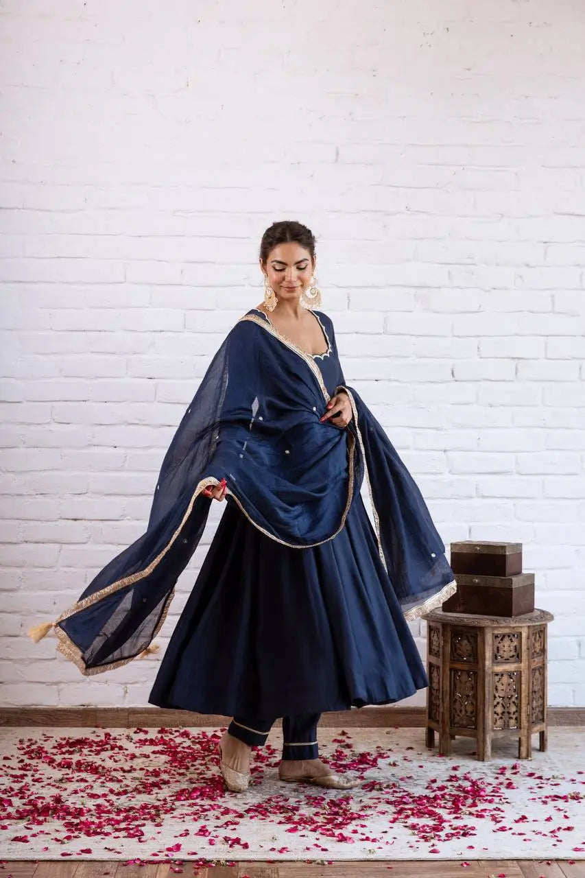 Vichitra Silk Anarkali Gown Set, 3 Colours