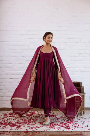 Vichitra Silk Anarkali Gown Set, 3 Colours