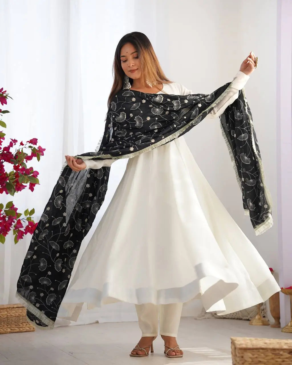 Vichitra Silk Anarkali Gown Set with Dupatta