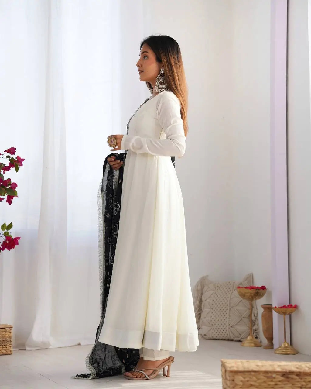 Vichitra Silk Anarkali Gown Set with Dupatta