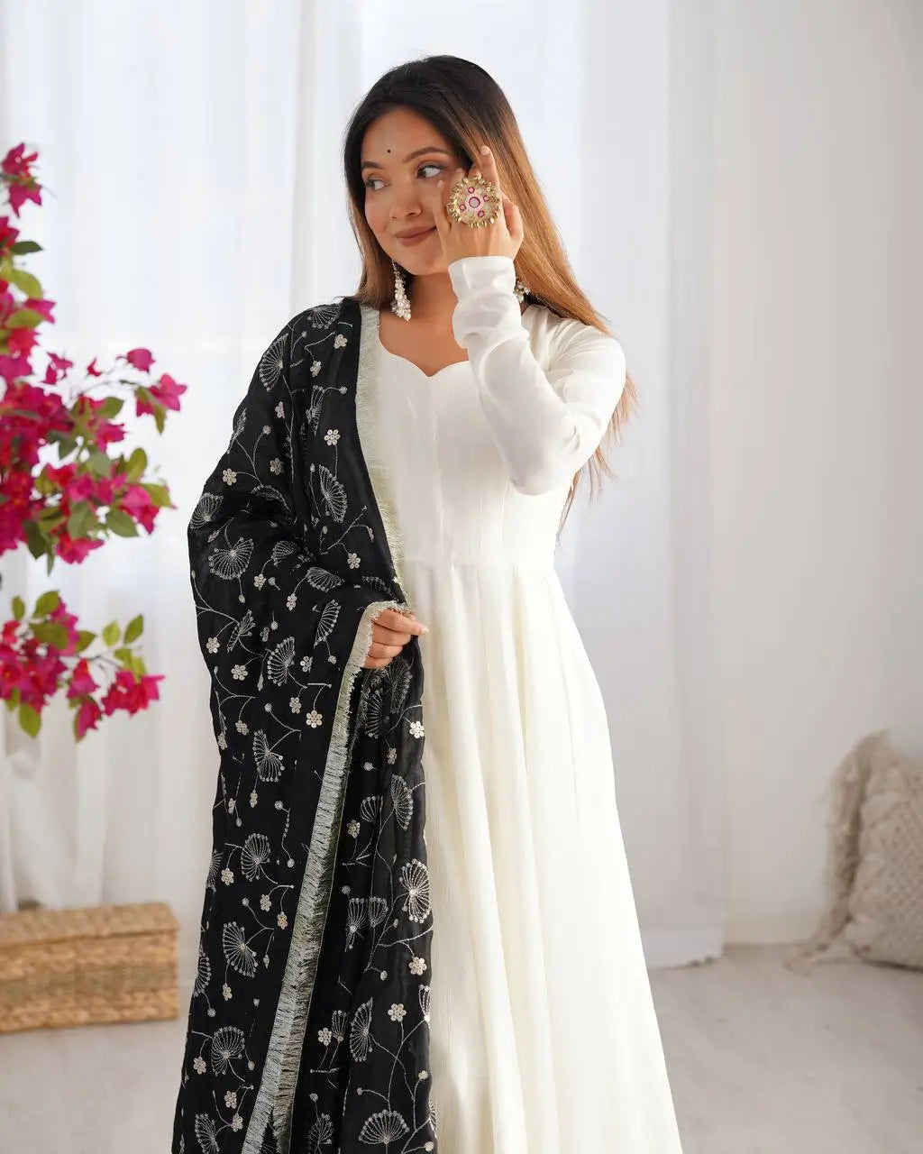 Vichitra Silk Anarkali Gown Set with Dupatta