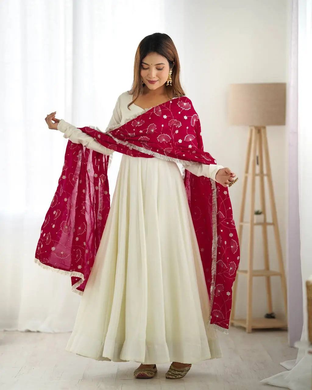 Vichitra Silk Anarkali Gown Set with Dupatta