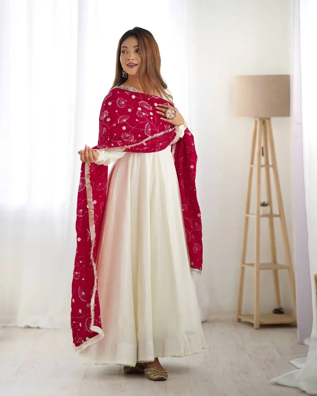 Vichitra Silk Anarkali Gown Set with Dupatta