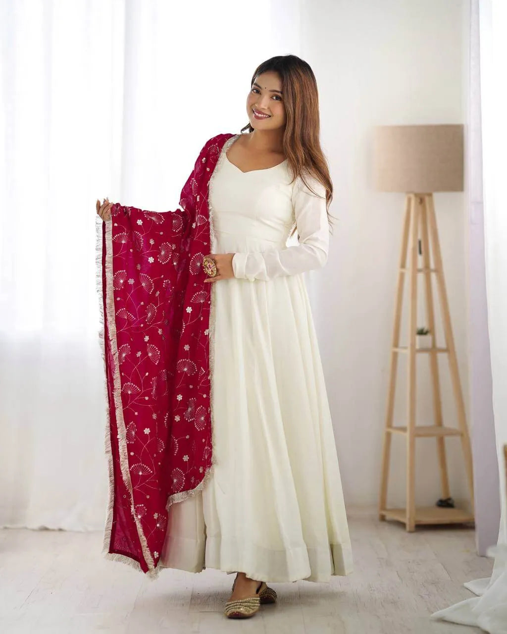 Vichitra Silk Anarkali Gown Set with Dupatta