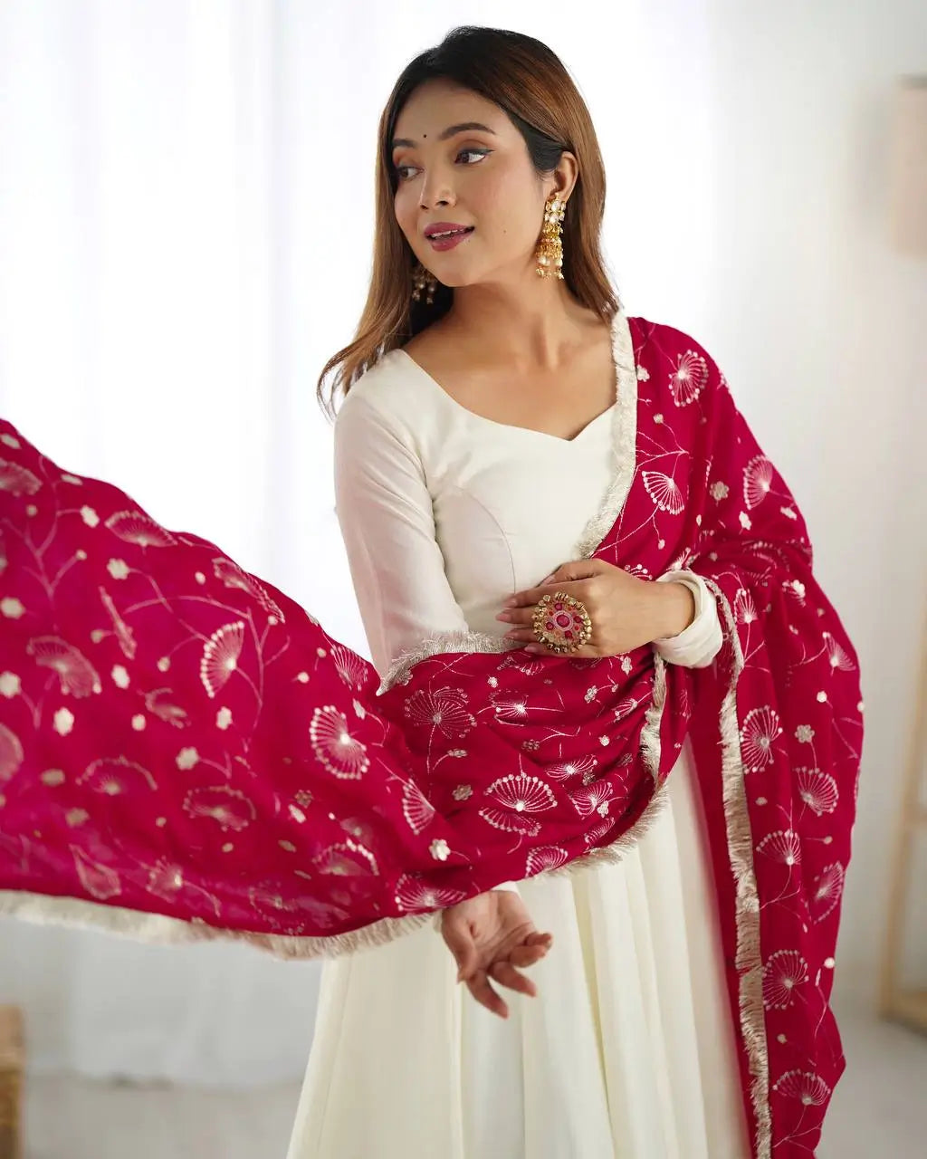 Vichitra Silk Anarkali Gown Set with Dupatta