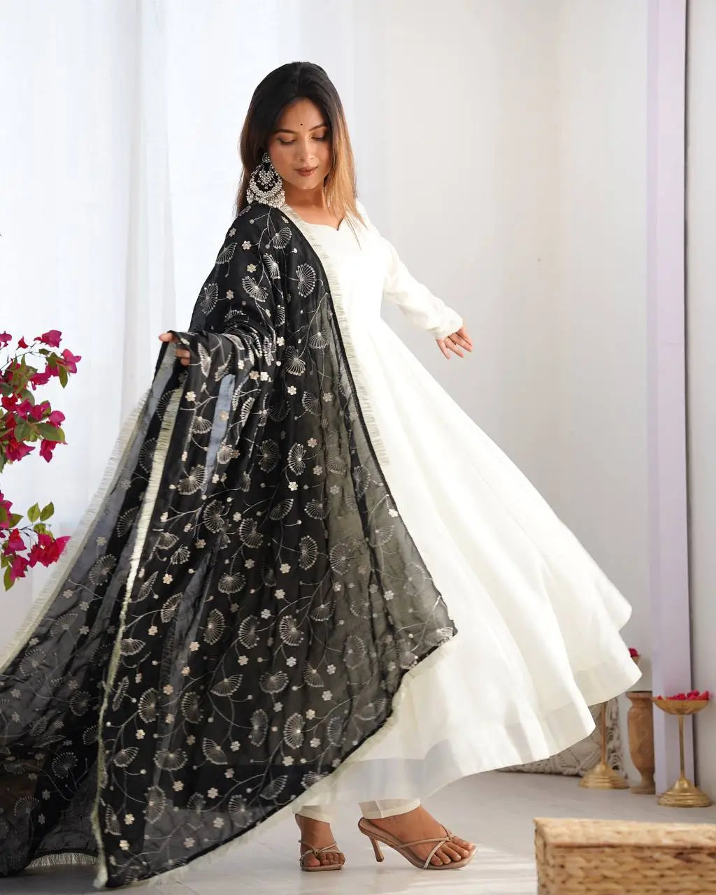 Vichitra Silk Anarkali Gown Set with Dupatta