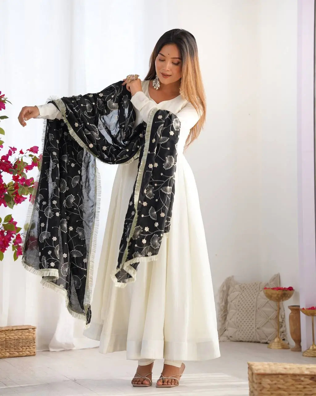 Vichitra Silk Anarkali Gown Set with Dupatta