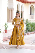 Vichitra Silk Embroidered Anarkali Gown Set