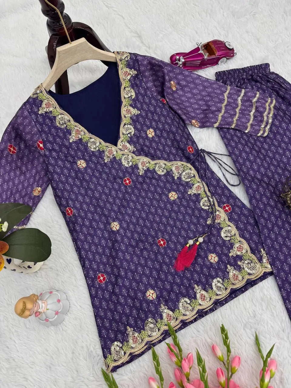 Vichitra Silk Embroidered Co-ord Set with Digital Prints & Sequins Work