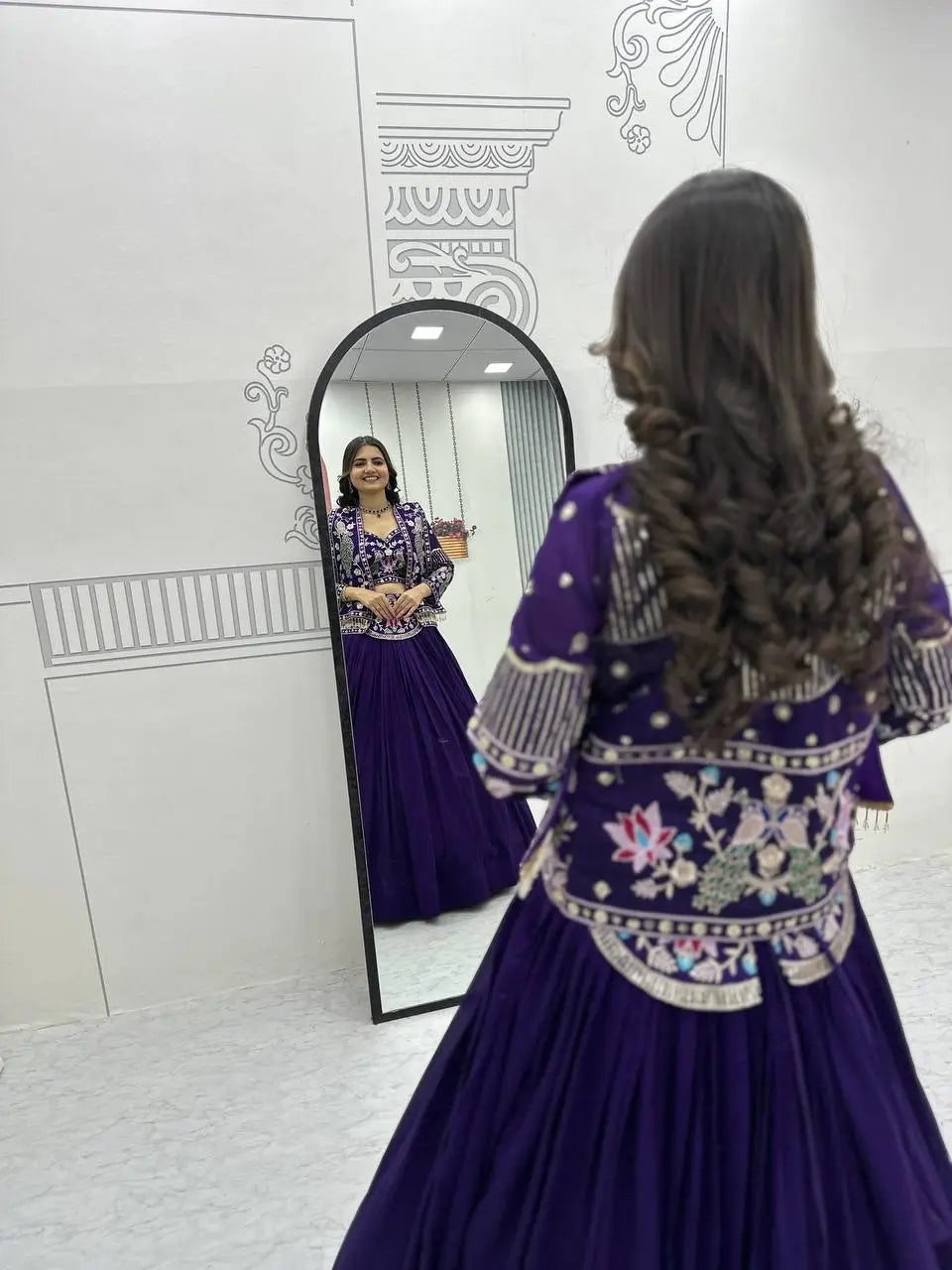 Vichitra Silk Embroidered Crop Top Lehenga with Jacket, Belt & Can Can – Festive Wedding Party Wear