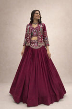 Vichitra Silk Embroidered Crop Top Lehenga with Jacket, Belt & Can Can – Festive Wedding Party Wear