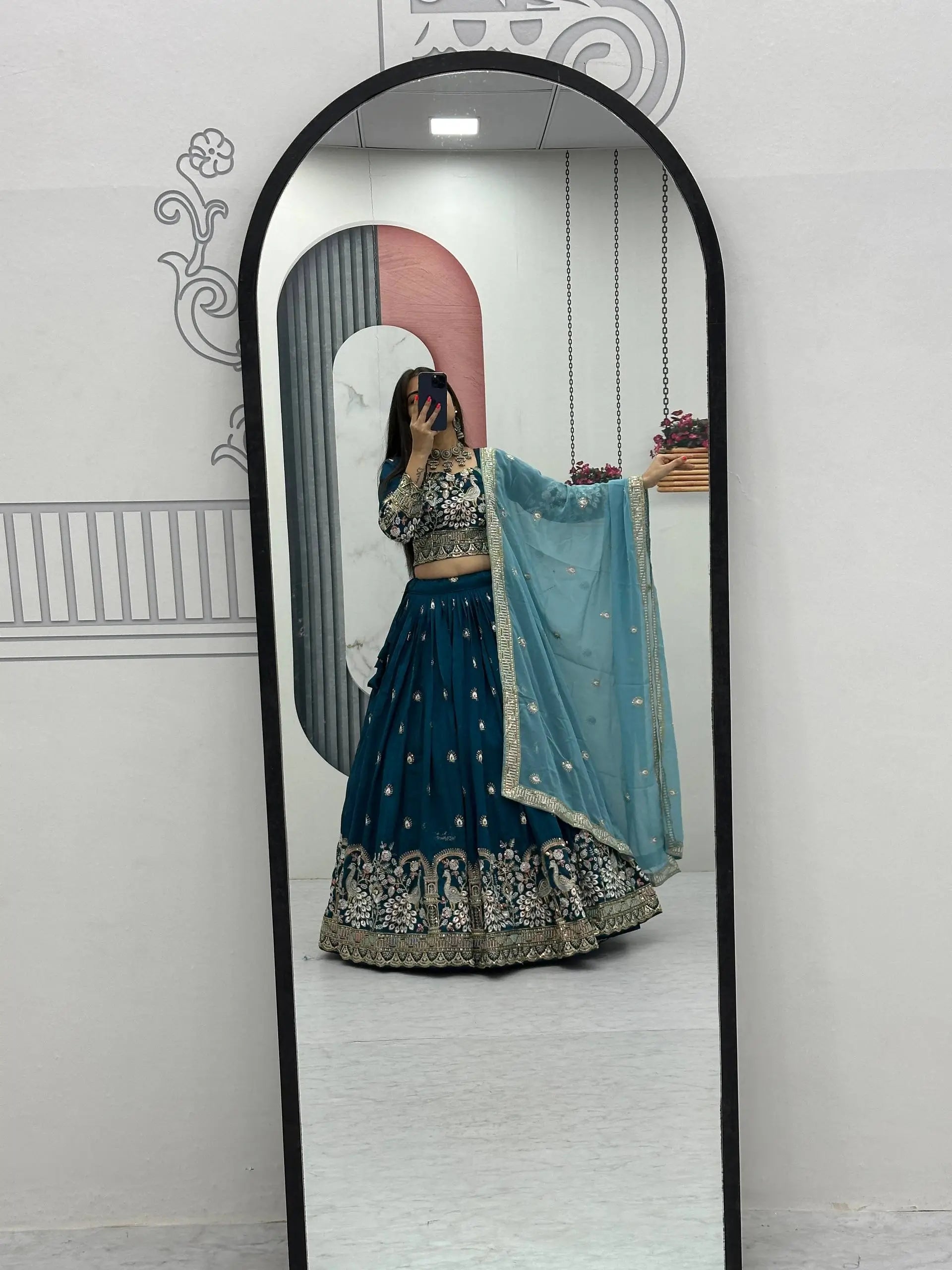 Vichitra Silk Embroidered Festival Lehenga Choli Set