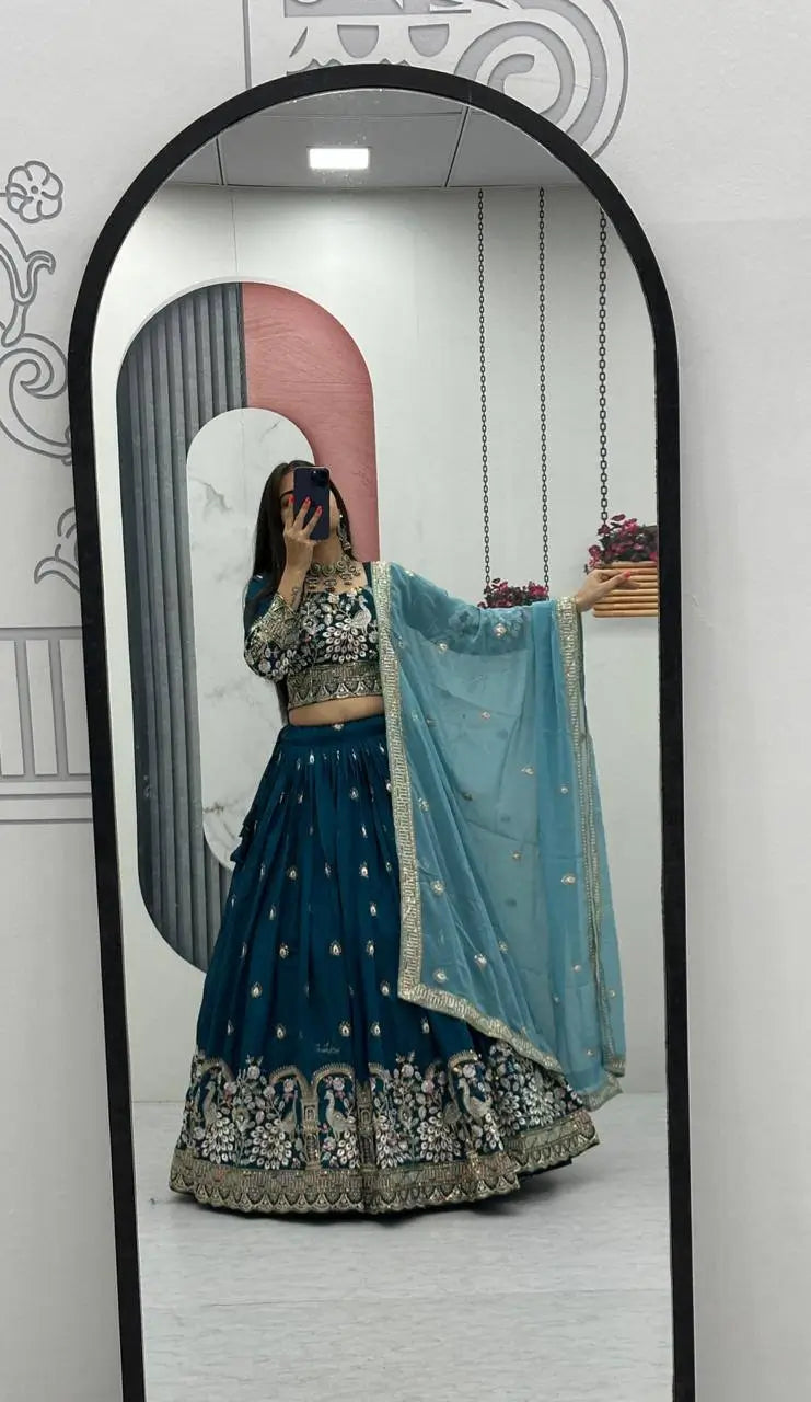 Vichitra Silk Embroidered Festival Lehenga Choli Set