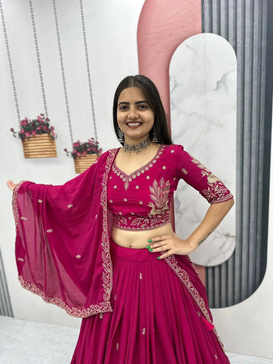 Vichitra Silk Embroidered Festival Lehenga Choli Set