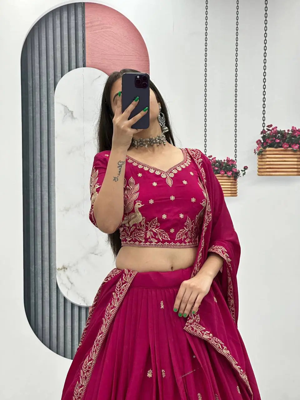 Vichitra Silk Embroidered Festival Lehenga Choli Set