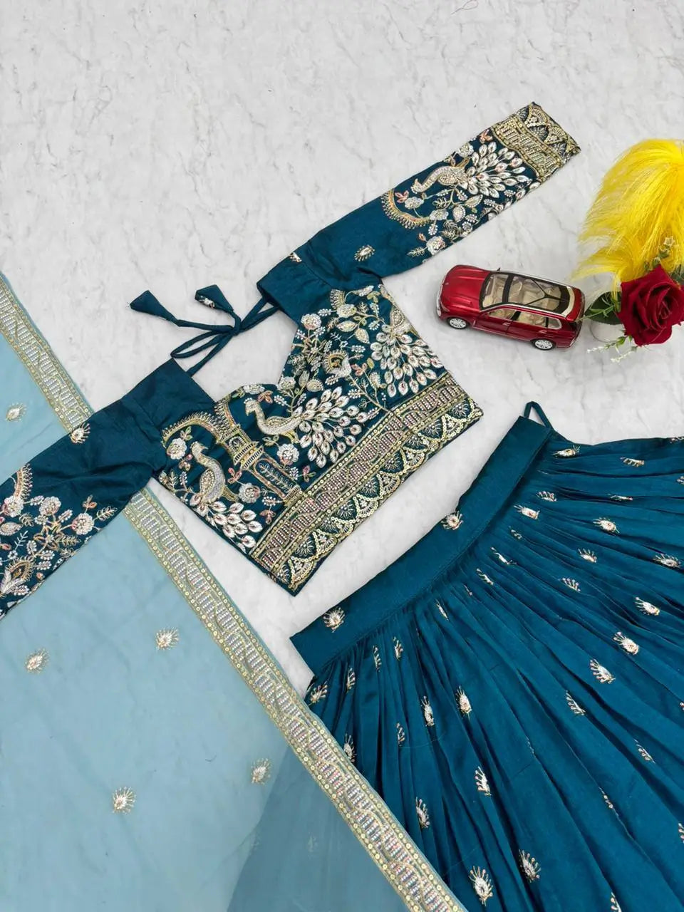 Vichitra Silk Embroidered Festival Lehenga Choli Set