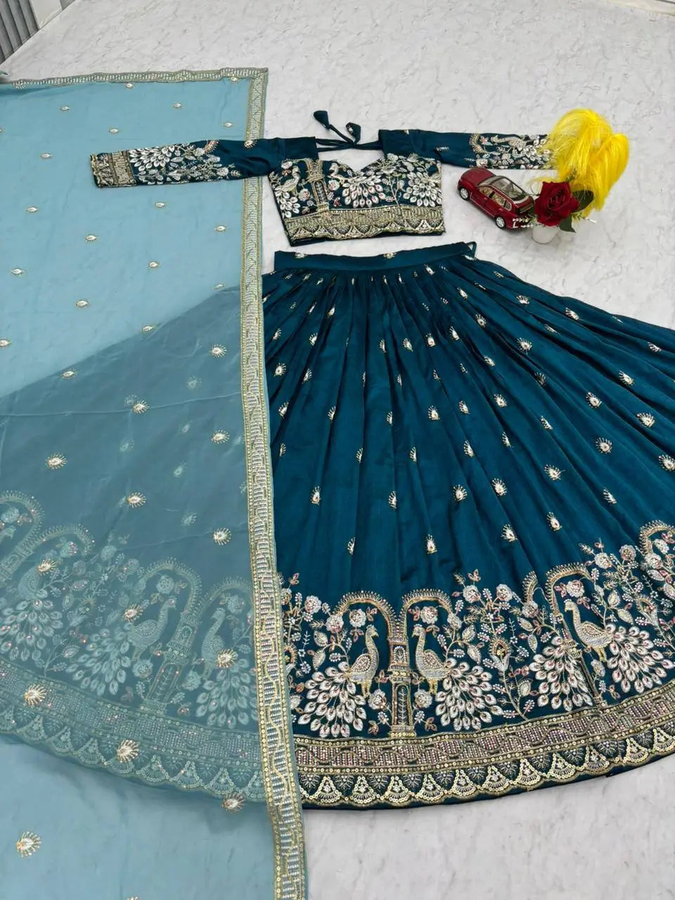 Vichitra Silk Embroidered Festival Lehenga Choli Set