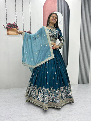 Vichitra Silk Embroidered Festival Lehenga Choli Set