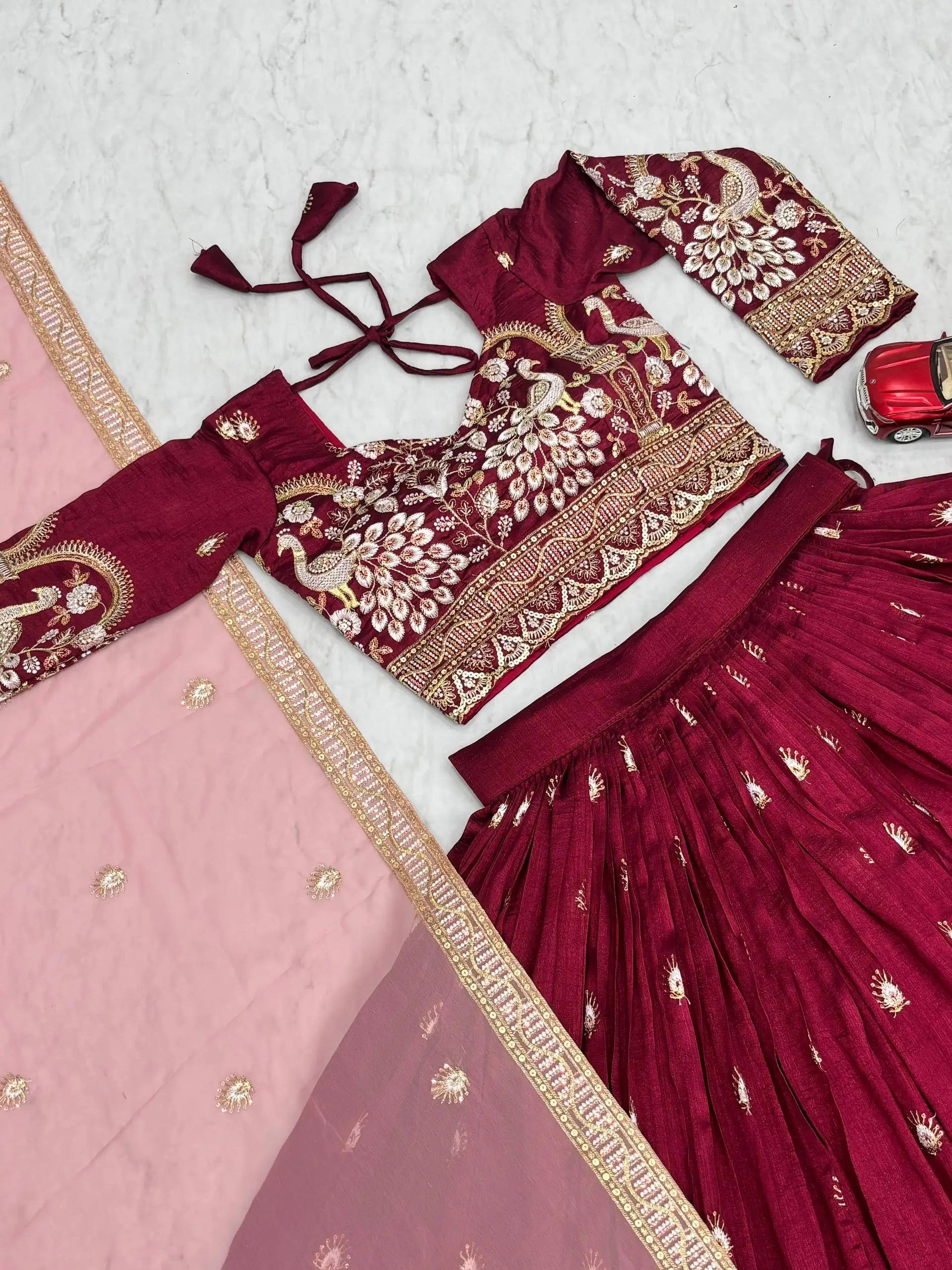 Vichitra Silk Embroidered Festival Lehenga Choli Set