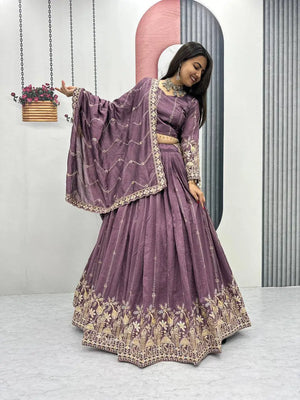 Vichitra Silk Embroidered Festival Lehenga Choli Set