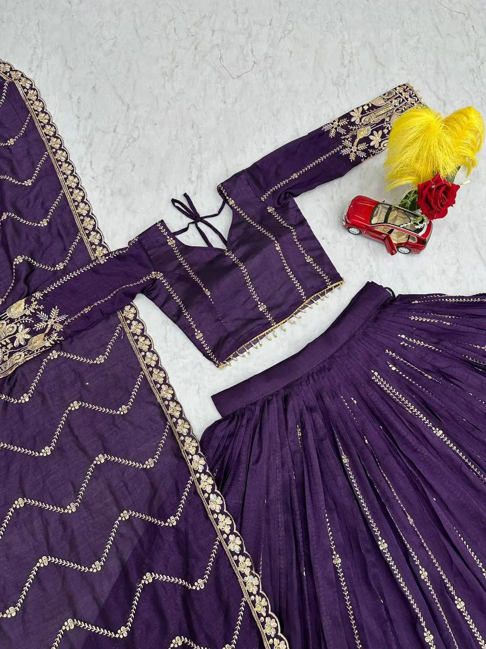 Vichitra Silk Embroidered Festival Lehenga Choli Set