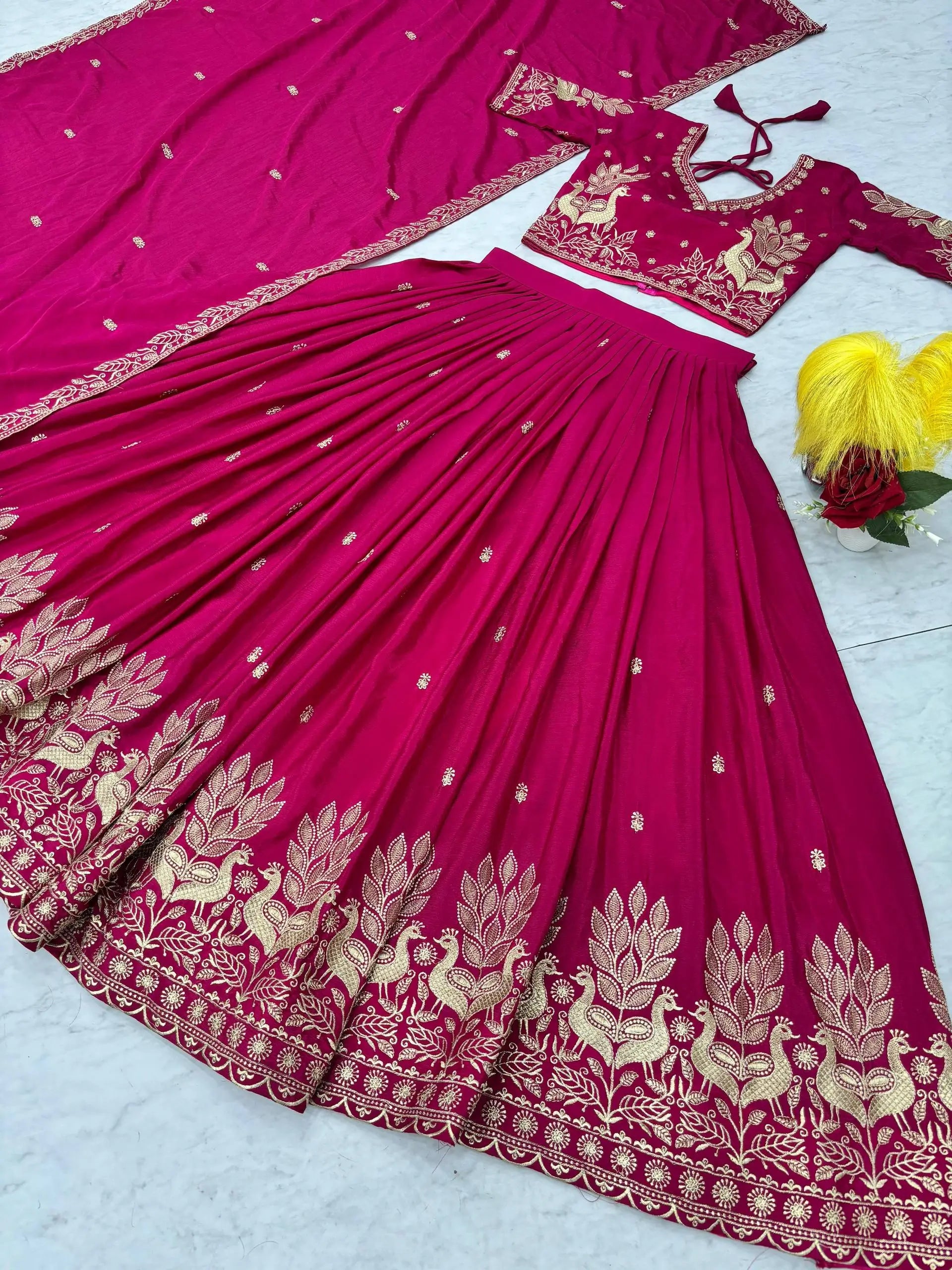 Vichitra Silk Embroidered Festival Lehenga Choli Set