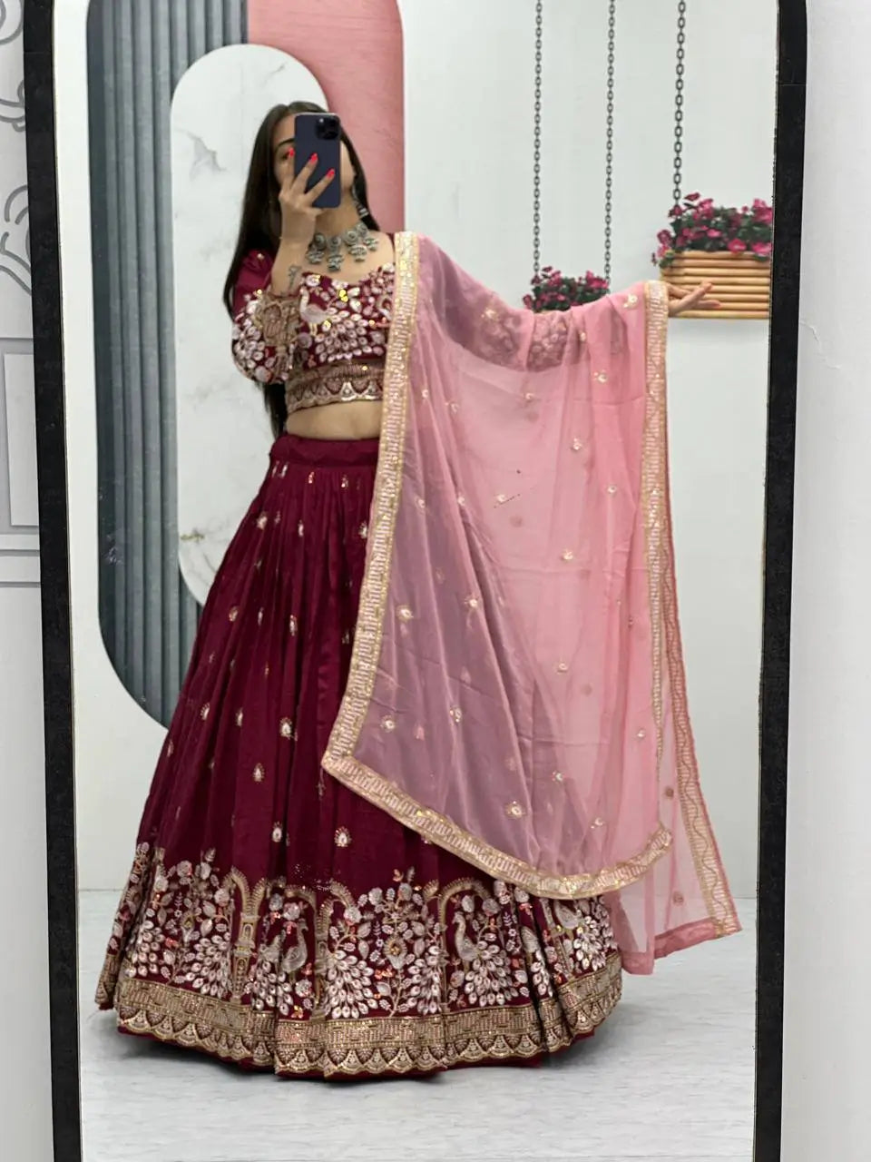 Vichitra Silk Embroidered Festival Lehenga Choli Set
