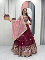 Vichitra Silk Embroidered Festival Lehenga Choli Set