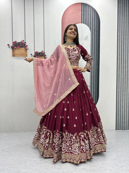 Vichitra Silk Embroidered Festival Lehenga Choli Set