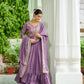Vichitra Silk Embroidered Frill Gown Set