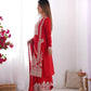 Vichitra Silk Embroidered Kurta Set with Dupatta & Pant – Sequins and Dori Work