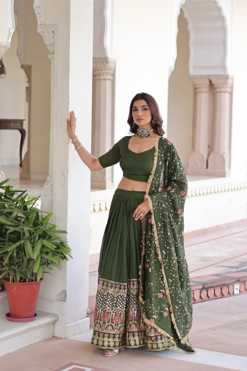Vichitra Silk Embroidered Lehenga Choli Set