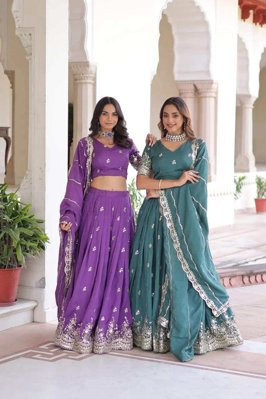 Vichitra Silk Embroidered Lehenga Choli Set