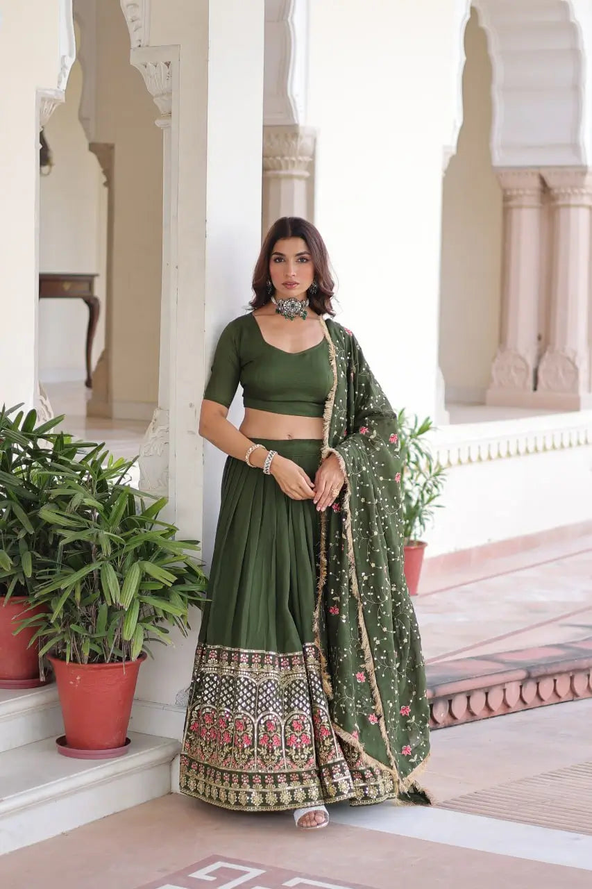 Vichitra Silk Embroidered Lehenga Choli Set