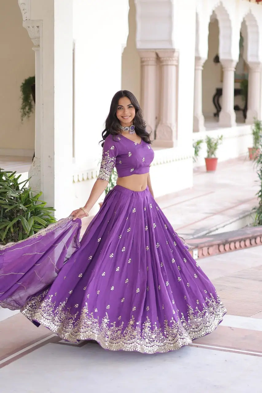 Vichitra Silk Embroidered Lehenga Choli Set