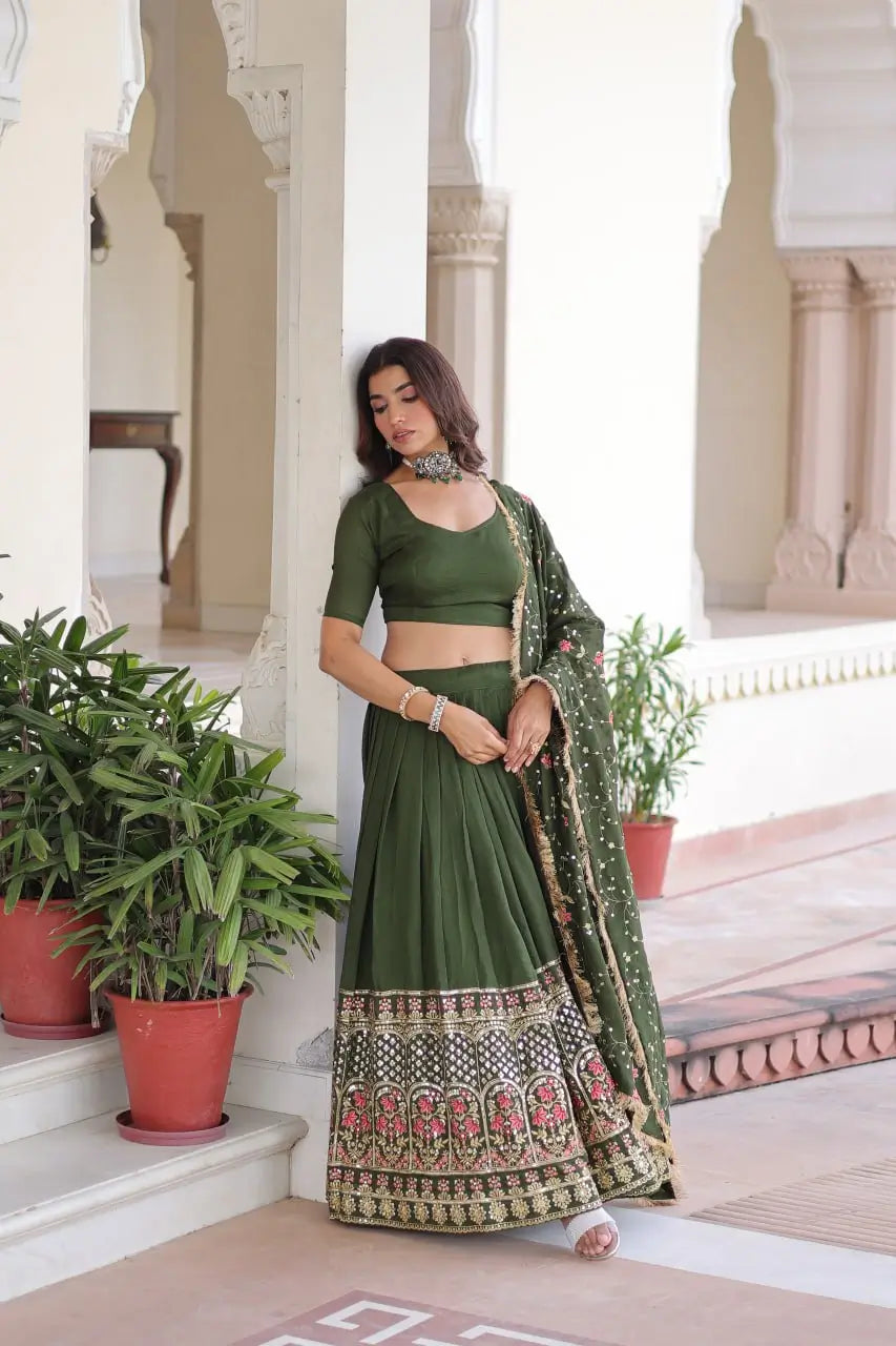 Vichitra Silk Embroidered Lehenga Choli Set
