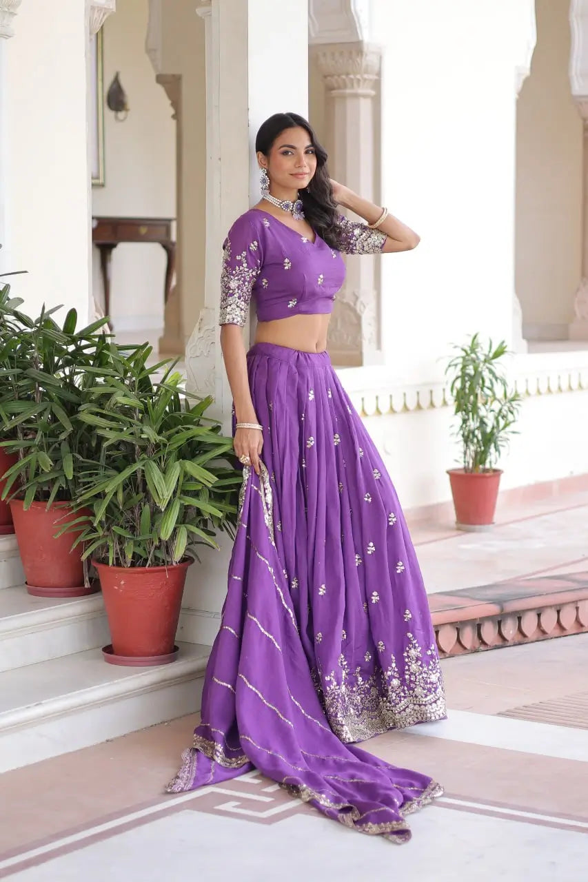 Vichitra Silk Embroidered Lehenga Choli Set