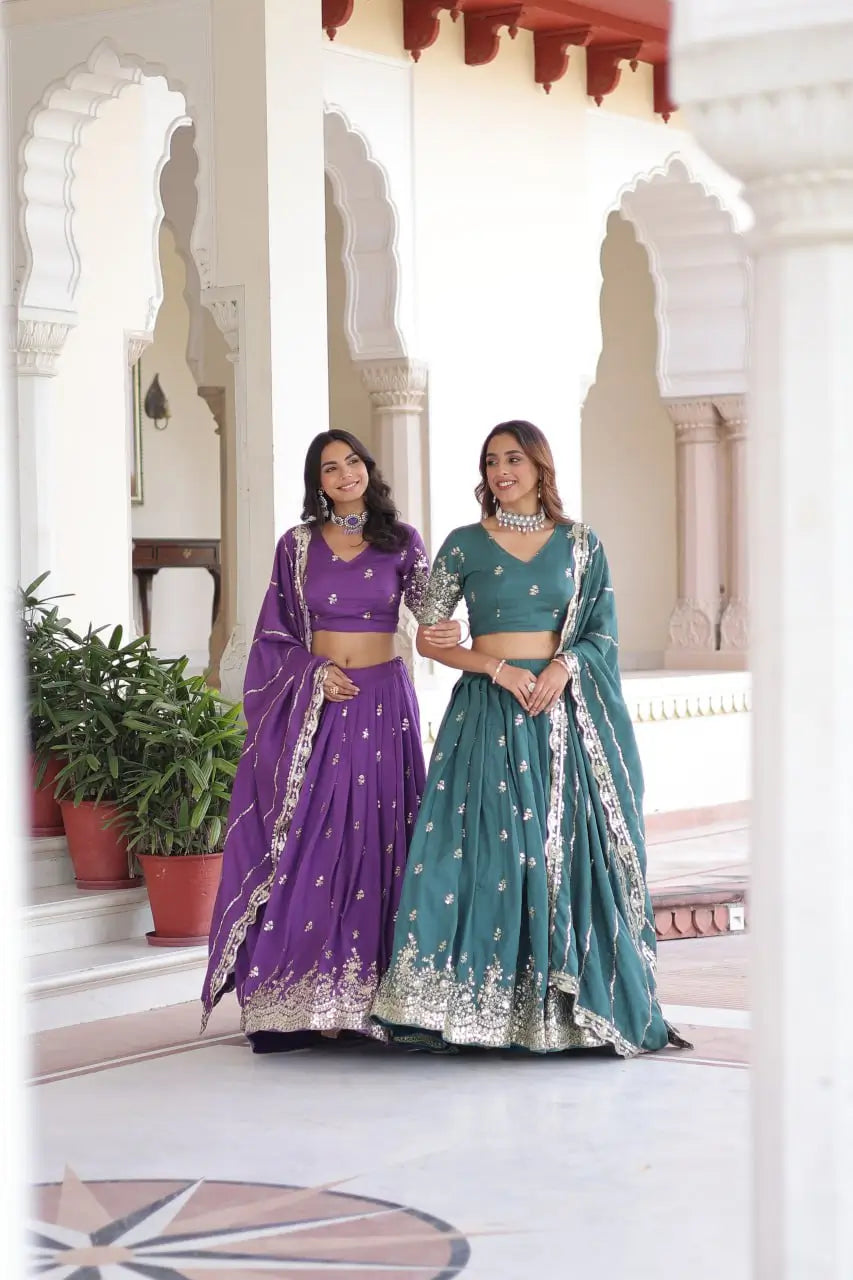 Vichitra Silk Embroidered Lehenga Choli Set