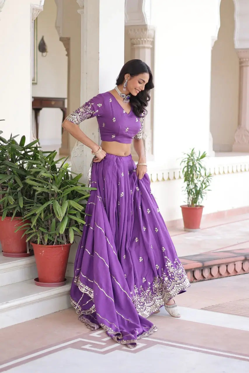 Vichitra Silk Embroidered Lehenga Choli Set