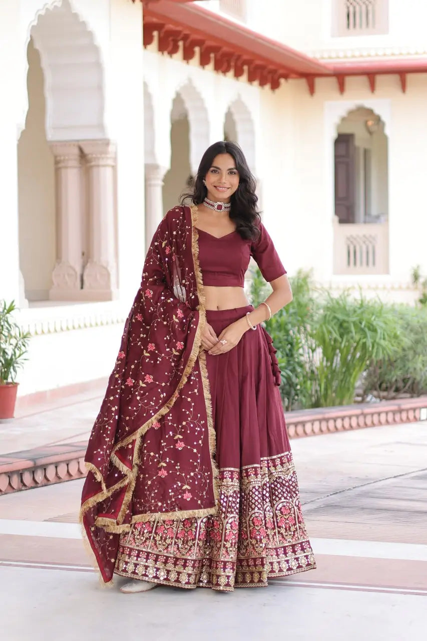 Vichitra Silk Embroidered Lehenga Choli Set