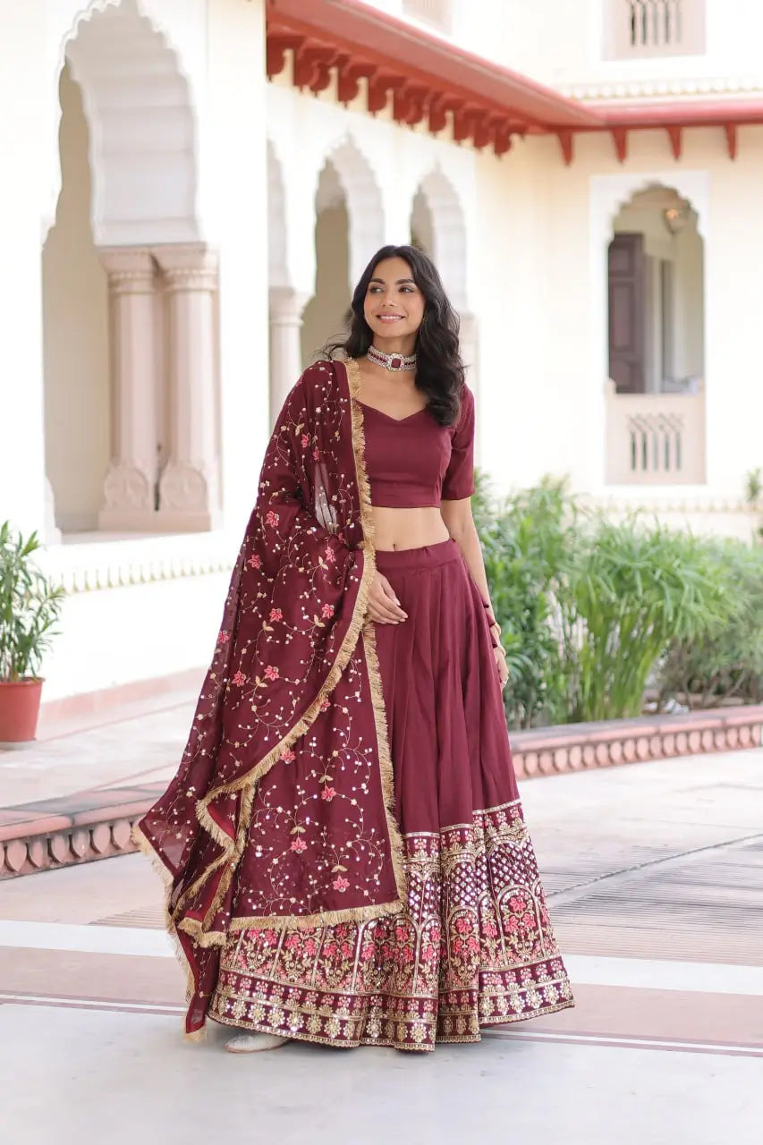 Vichitra Silk Embroidered Lehenga Choli Set