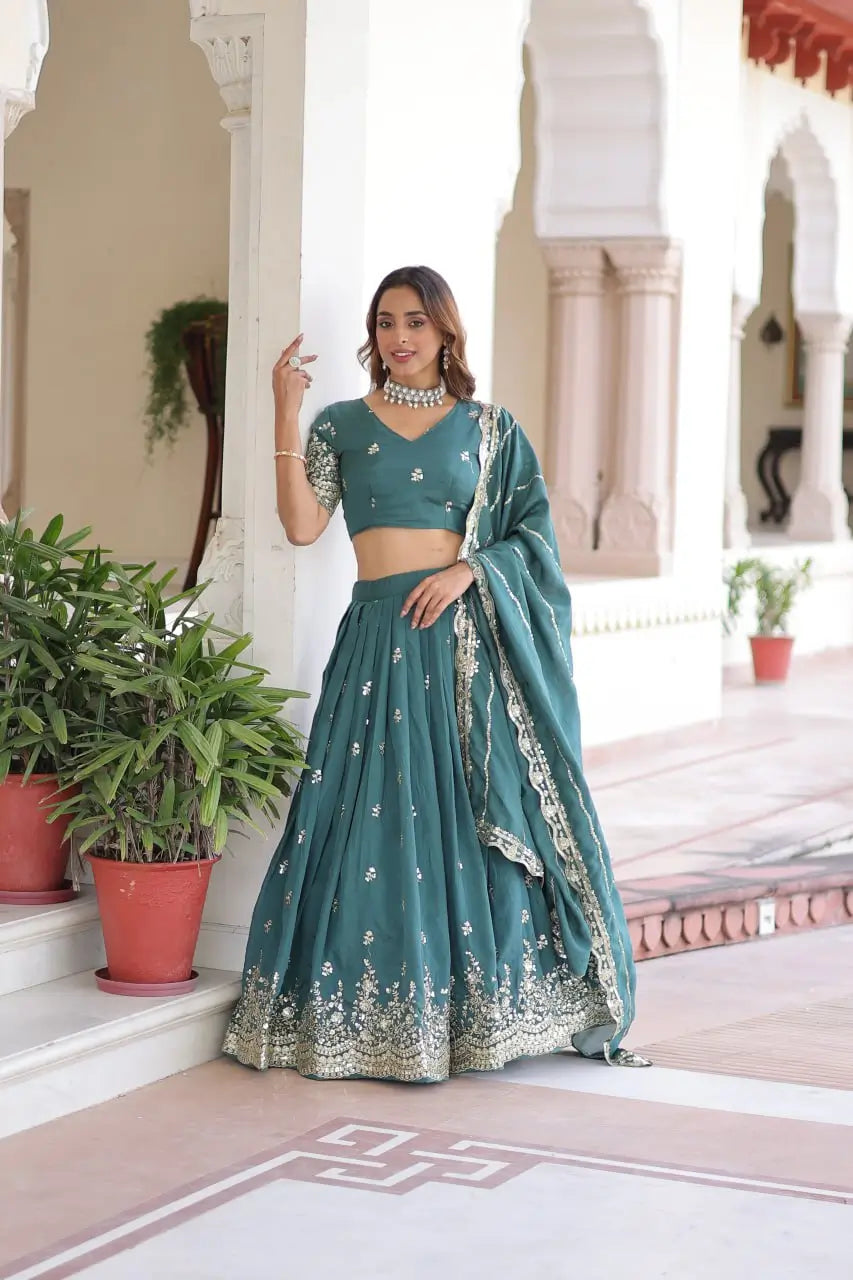 Vichitra Silk Embroidered Lehenga Choli Set